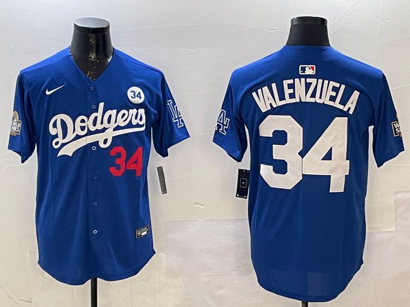 Men Los Angeles Dodgers 34 Valenzuela Blue Fashion 2025 Nike MLB Jersey style 1